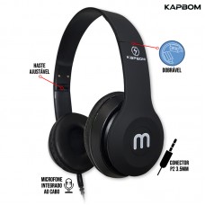 Headphone P2 Estéreo Ajustável e Dobrável Drivers 40mm com Microfone KA-863 Kapbom - Preto